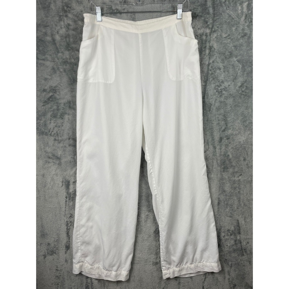 Soft Surroundings Pants Womens Large White Wide Leg Elastic Waist Pockets Beachy
